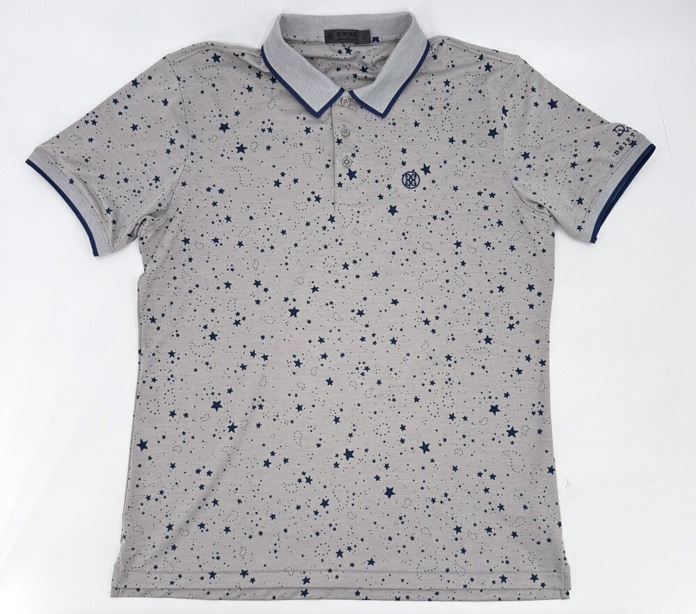 G/FORE Polo Shirt Mens Large Gray Driftwood Star Print Golf Performance Stretch